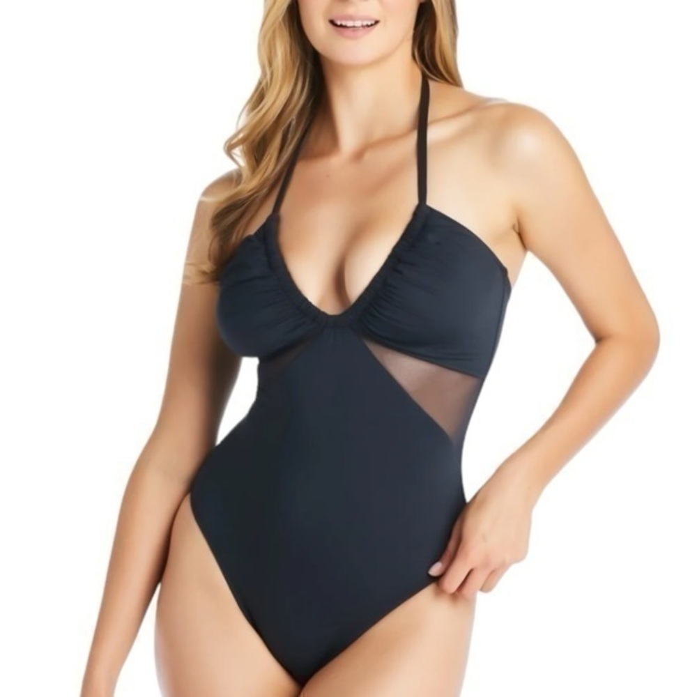 BLEU ROD BEATTIE Don't Mesh With Me Tie Halter One Piece RBDM23241 Black Size 8